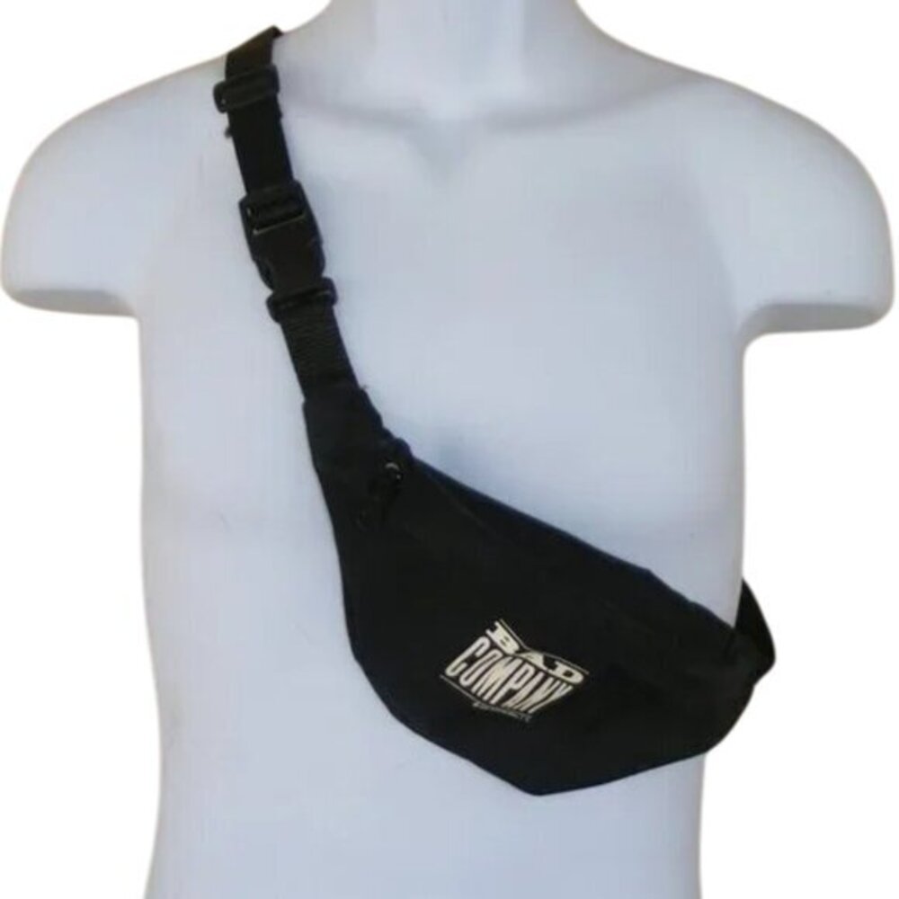 BAD COMPANY Fanny Pack/Bum Bag, Nylon, Adjustable, Black/White Text, 90s